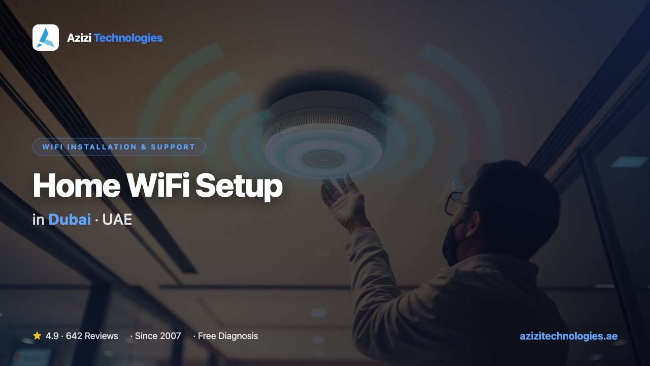 Home WiFi Setup in Dubai - WiFi Installation & Support specialist at Azizi Technologies, 4.9★ rated