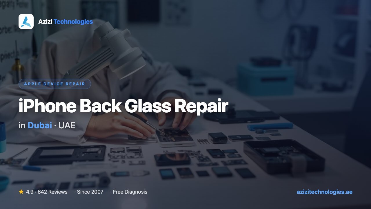 iPhone Back Glass Repair in Dubai - Apple Device Repair specialist at Azizi Technologies, 4.9★ rated