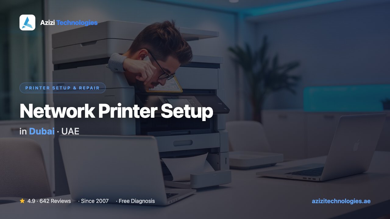Network Printer Setup in Dubai - Printer Setup & Repair specialist at Azizi Technologies, 4.9★ rated