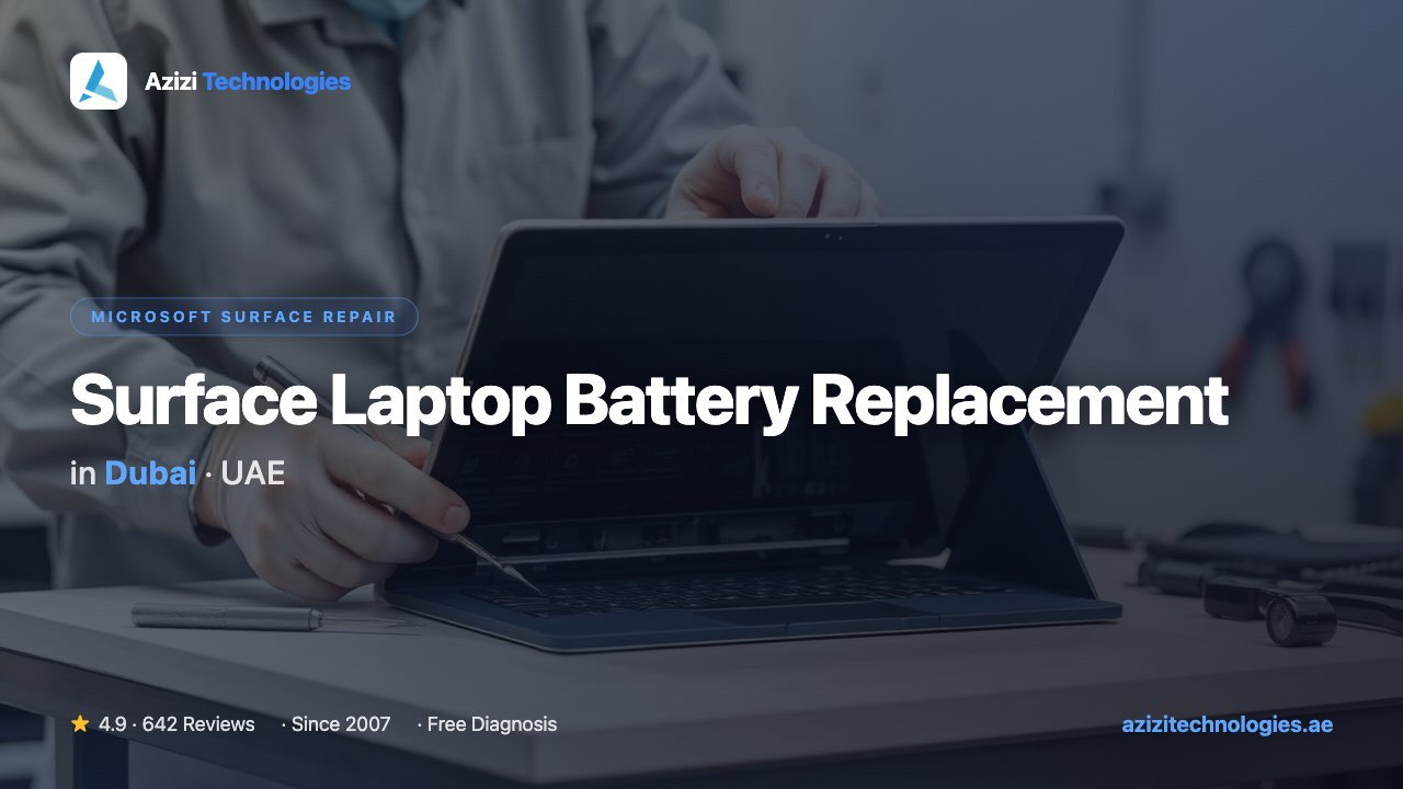 Surface Laptop Battery Replacement in Dubai - Microsoft Surface Repair specialist at Azizi Technologies, 4.9★ rated
