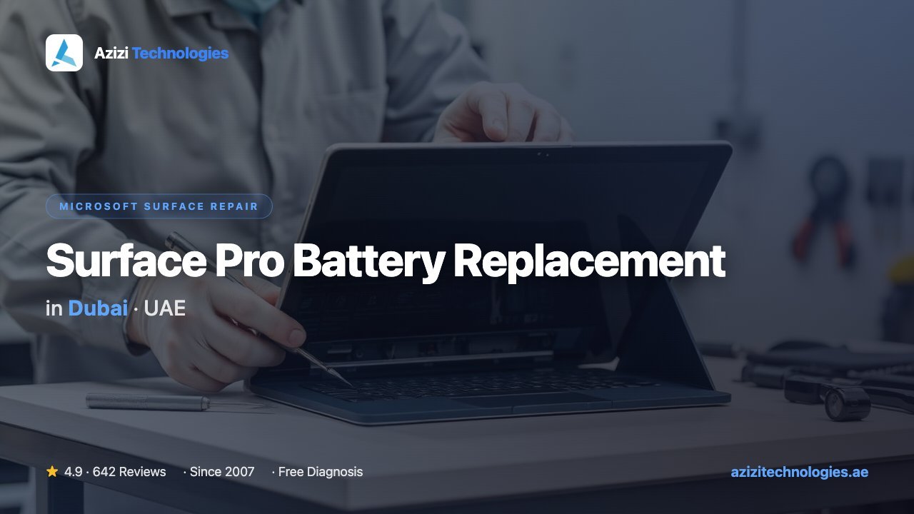 Surface Pro Battery Replacement in Dubai - Microsoft Surface Repair specialist at Azizi Technologies, 4.9★ rated