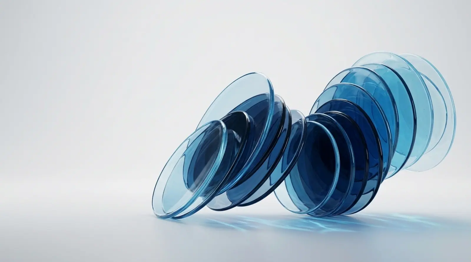 Blue glass artwork behind the page title