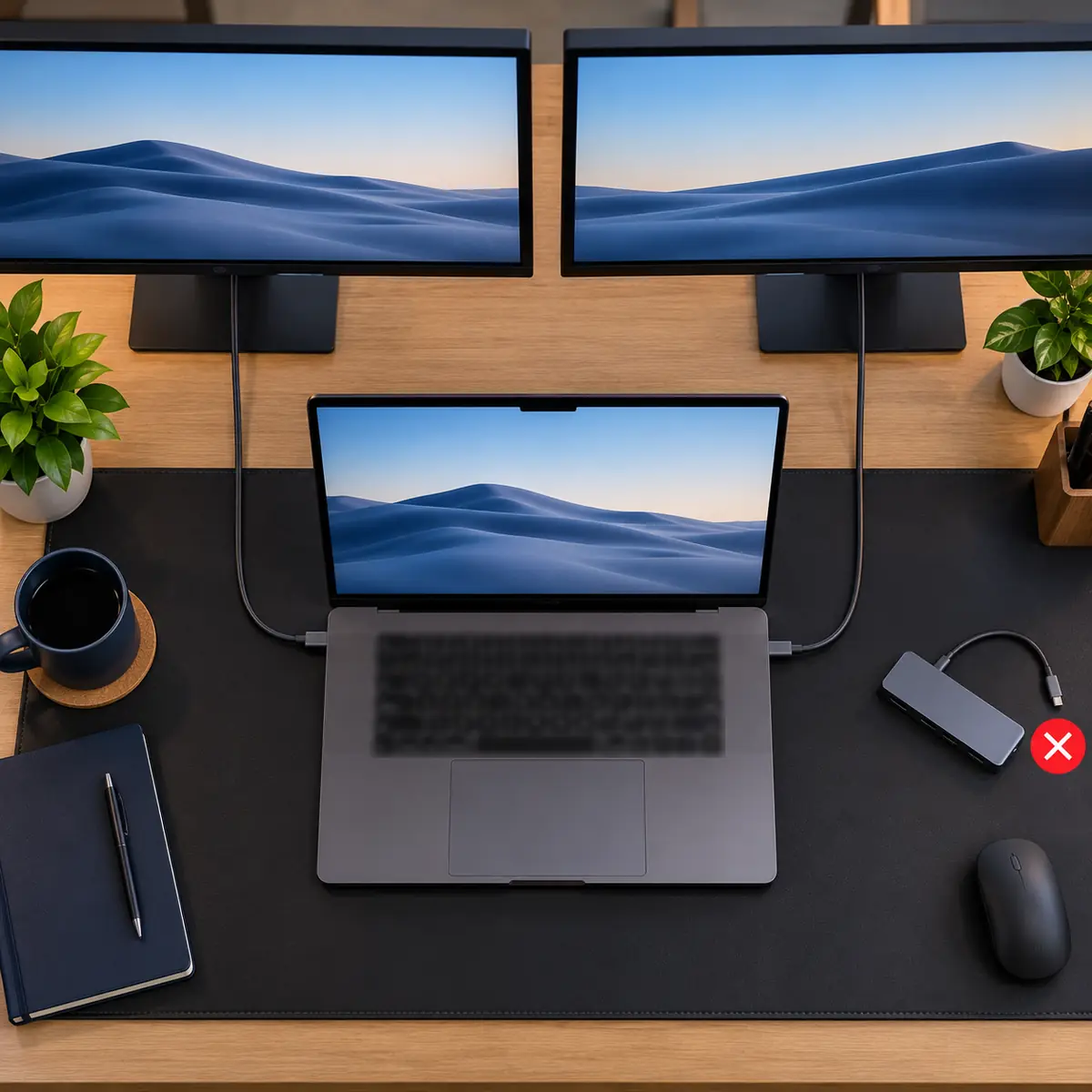 MacBook Pro M4 Pro driving two monitors with a separate cable to each port instead of one hub