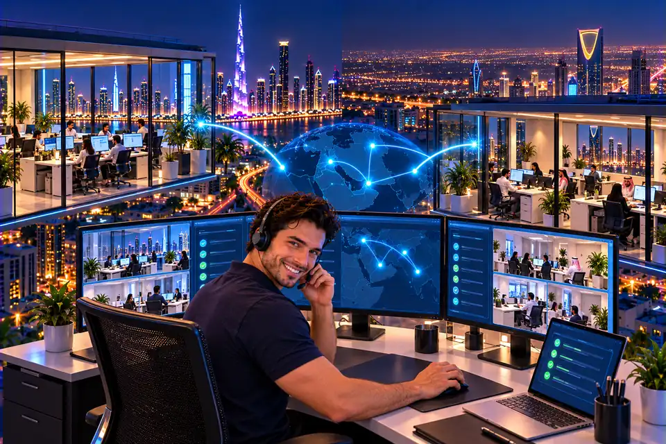 Remote AMC desk connecting a Dubai office and a Riyadh office under one contract