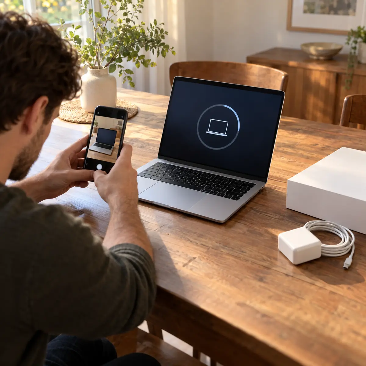 Erasing a used MacBook and photographing it for a written quote before selling it in Dubai